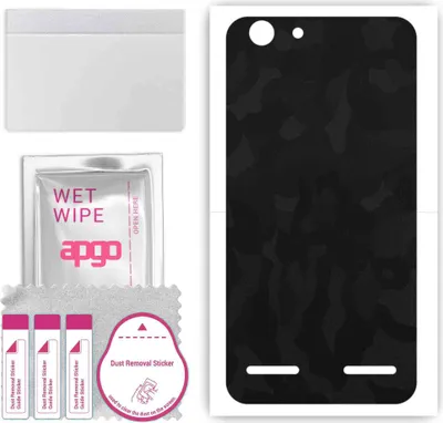 Produktbild von apgo Rückseite Schutzfolie, Skin, kompatibel mit Lenovo K5, Hinten Displayschutzfolie aus Vinylfolie, kratzfest, einfache Montage - Schwarzes Tarnmuster