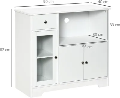 Image de Armoire de cuisine - Armoire de salle à manger - Buffet - Rangement - Blanc - Gain de place - 90 x 40 x 82 cm