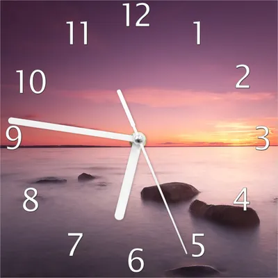 Produktbild von Wallario Design Wanduhr Nebel am See bei Sonnenuntergang aus Echtglas, Größe 20 x 20 cm