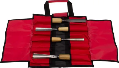 Produktbild von STUBAI S550 Schnitzersatz 4-tlg. | Grundausstattung für Holzschnitzerei & Bildhauerei | 4 Schnitzeisen (Flach- & Hohleisen) mit Holzheften | In robuster Rolltasche, ideal für Skulpturen 30–80 cm