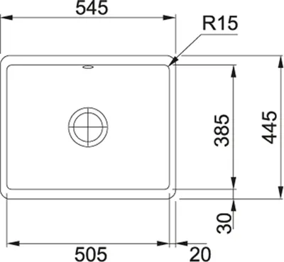 Produktbild von KUBUS, KBK 110-50, 545x445mm Siebkorb als Druckknopfventil, verdecktem Überlauf, mit Ablaufgarnitur, Onyx