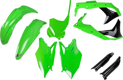 Obrázok produktu pre Súprava karosérie UFO PLAST, 9-dielna súprava plastových krytov s ochranou vidlice pre Kawasaki KX F 250 cm³, modelové roky 2018 – 2020, farba: zelená / čierna