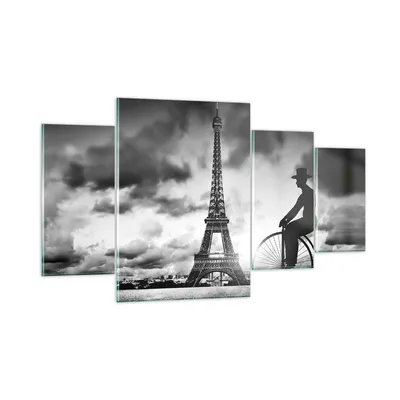 Produktbild von Bilder auf glas - 4 Teile - Paris Gentleman Fahrrad - 160x90cm - Glasbilder - Wandbilder - Bilder - zum Aufhängen bereit - Wanddekoration aus Glas - Glas Bilder - Wandbild auf Glas - GDL160x90-4204