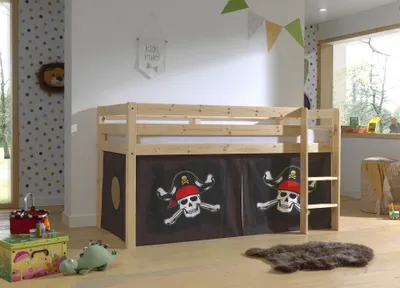 Image de Vipack Lit mi-hauteur PINO, avec set textile "Caribian Pirate", finition pin massif verni naturel