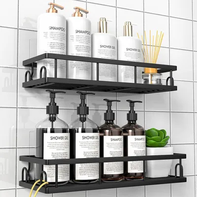 Produktbild von Bohrlose Duschablage für Wandmontage – Schwarz – 2 Stück