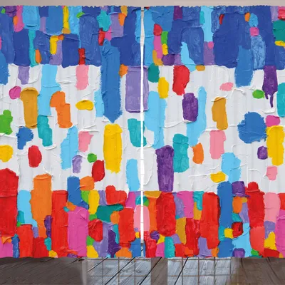 Image de Rideau ARANDE, style peinture abstraite colorée aux couleurs contrastées, motif drapeau français, 280 x 175 cm, multicolore