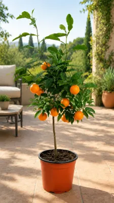 Immagine prodotto di Pianta di arancio Navelina, giovane esemplare alto circa 50 cm – Citrus sinensis, pianta di agrumi mediterranea ideale per balconi, terrazzi e serre invernali, Immagine generata dall'IA