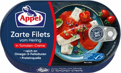 A can of Appel herring fillets in tomato cream sauce.