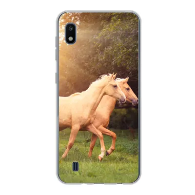 Produktbild von MuchoWow® Handyhülle Schutzhülle Hülle für Samsung Galaxy A10 Pferde - Wald - Sonne Silikon Softcase Handy Hülle - Schutzhülle