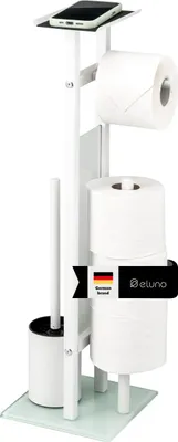 Immagine prodotto di eluno set per WC in piedi 4in1, scopino, portarotolo e mensola, in acciaio inox e vetro bianco