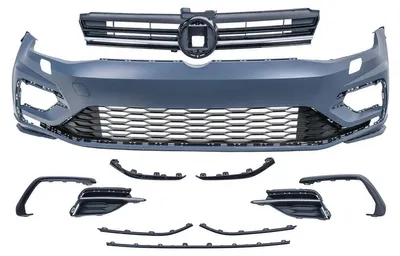 Zdjęcie produktu dla Przedni zderzak do VW Golf 7.5 (2017-2020) w wersji R-Look z kratką.