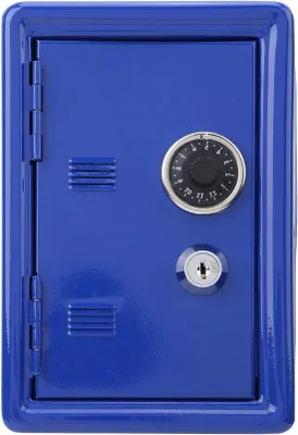 Imagen del producto de Caja pequeña para monedas, ideal para niños, caja fuerte para guardar tesoros, color azul, de metal