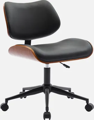 Immagine prodotto di Sedia da ufficio con rotelle, effetto legno curvato e Pelle finta, Nero