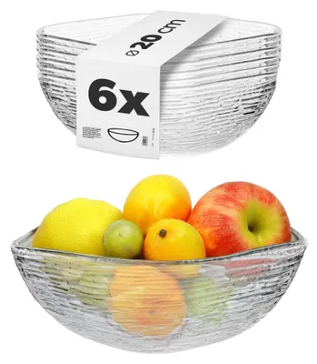 Produktbild von KADAX 6er Set Glasschüssel 20cm, eckige Obstschale aus Glas, Salatschüssel in 3 verschiedenen Größen, Spülmaschinenfeste Glasschale, Snackschale für Obst (Modell 2)