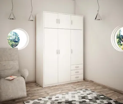 Obrázek produktu pro Kombinovaná šatní skříň SIMELA - šířka 127 cm, bílá