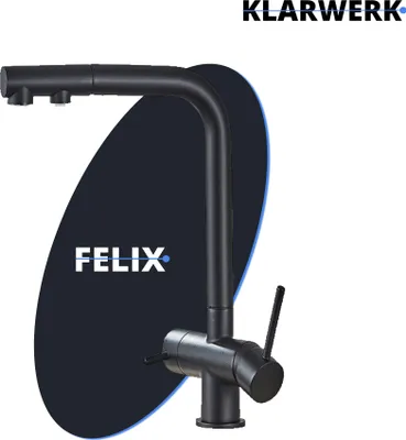 Produktbild von Felix | 3 Wege Premium Schwarz matt ausziehbare Armatur | Edelstahl Osmose Wasserhahn Küche |Mischbatterie - 360 Grad | Filter 3 Anschlüsse