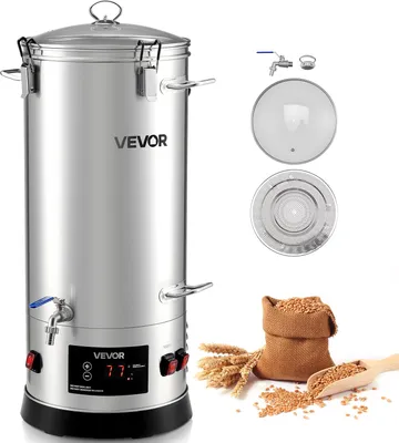 Immagine prodotto di VEVOR Birra elettrica Sistema per la produzione di birra Bollitore per birra 30 L per uso domestico, alloggiamento in acciaio inox 304, dispositivo di ebollizione del mash con fusto interno integrato e maniglia e rubinetto rinforzati, sistema di produzione di birra