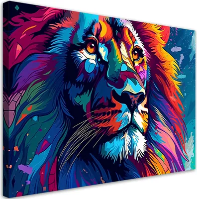 Produktbild von Leinwandbild Bunt Neon Löwe Abstrakt 60x40 Feeby Bunt bild für die wand bereit zum aufhängen