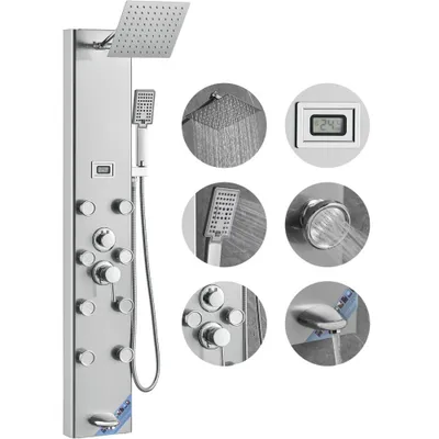 Immagine prodotto di Sistema a pannello doccia - 5 modalità doccia - display digitale - pioggia - 8 getti massaggianti - bocca da bagno - doccetta con 3 impostazioni - tubo flessibile da 59 pollici - set doccia a parete in acciaio inox