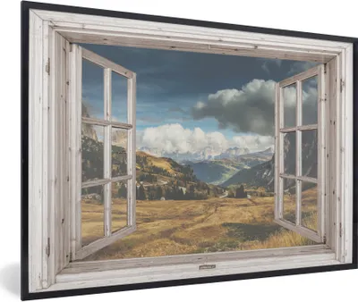Produktbild von MuchoWow® Gerahmtes Poster Aussicht - Berg - Gras 90x60 cm - Poster mit Schwarzem Bilderrahmen Wandposter Rahmen Foto Bilder - Fotorahmen - Foto-Plakat