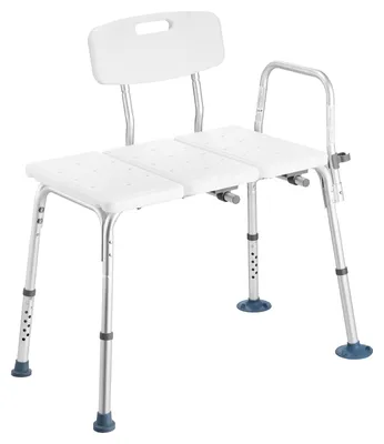 Immagine prodotto di SucceBuy Panca di trasferimento per vasca da bagno, portata 180 kg, sedia da doccia con braccioli e schienale, sedile regolabile in altezza (37-48 cm) per persone con mobilità ridotta e anziani, bianco
