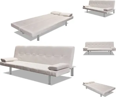Zdjęcie produktu dla vidaXL Sofa rozkładana z 2 poduszkami ze sztucznej skóry, kremowo-biała - Sofy