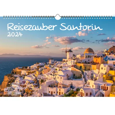 Produktbild von Reisezauber Santorin DIN A3 Kalender für 2024 Fira Griechenland Meer Strand Urlaub - Seelenzauber