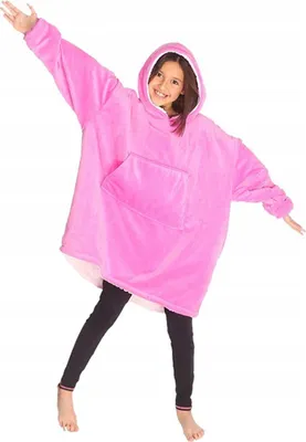 Zdjęcie produktu dla Oversize bluza koc XXL 2w1 różowa gruba otulająca miękka z kapturem idealna na zimę kanapę relaks