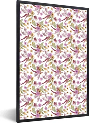 Produktbild von MuchoWow® MuchoWow® Gerahmtes Poster Blumen - Blätter - Lila 40x60 cm - Poster mit zchwarzem Bilderrahmen - Papierdruck - Wandbilder