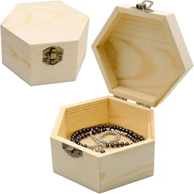 Productafbeelding van Houten, zeshoekige doos met deksel, onbehandeld, 2 stuks, bruin, 13x13x7 cm