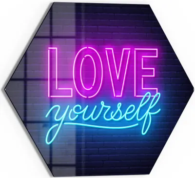 Produktbild von DEQORI Glasbild Echtglas 55x48 cm 'Neonschrift Selbstliebe' Wandbild Bild modern Deko