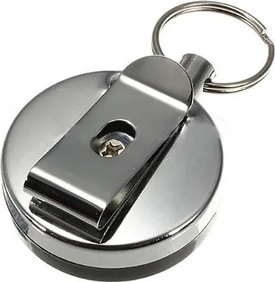 Produktbild von Einziehbarer Schlüsselanhänger aus Edelstahl mit Rückstoßring und Gürtelclip