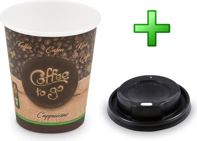 Produktbild von 100x Kaffeebecher M 'Cappuccino To Go' mit Trinkdeckel schwarz 200 ml 280 ml
