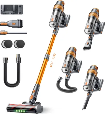 Produktbild von SMOTURE VAC04 Akku Staubsauger 50.000Pa 600W – 65 Min Laufzeit, Kabellos, Selbststehend, Anti-Tangle-Bürste, Flexschlauch & Wandladestation für Tierha