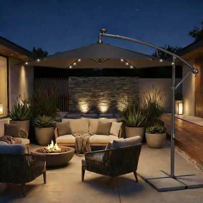 Produktbild von SONGMICS Sonnenschirm ampelschirm Ø 300 cm mit LED-Solar-Beleuchtung UPF 50+