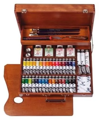 Obrázek produktu pro Van Gogh 02843425, Černá, Modrá, Zelená, Červená, Růže, Umbra, Bílá, Žlutá, 20 ml, 104 - 105 - 339 - 312 - 331 - 623 - 536 - 530 - 227 - 223 - 267 - 268 - 269 - 270 - 222 - 224 -..., Tuba, Dřevěná krabička, 34 kusů