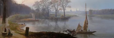 Produktbild von Johan Christian Dahl Kunstdruck Bild - Aussicht Auf Dresden Von Pieschen Aus Gesehen Im Morgendunst, 1844 (53 x 158 cm)
