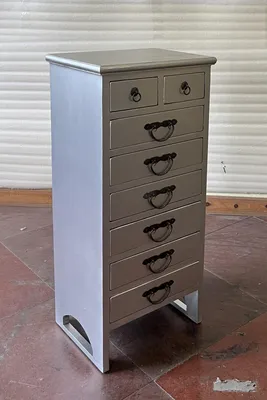 Produktbild von Antike Apothekerkommode mit 8 Schubladen Höhe95cm Holz Farbe:Silber