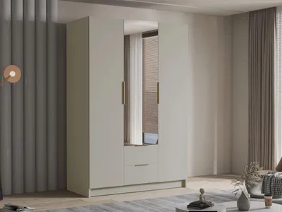Obrázek produktu pro Vysoká šatní skříň 150 cm se zrcadlem MARILA - kašmír / zlatá