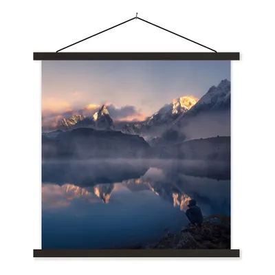 Produktbild von MuchoWow® Textilposter Landschaft - Wasser - Berg - Schnee - Sonnenuntergang 90x90 cm mit schwarzem Rahmen - Magnetisches