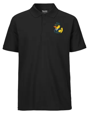 Produktbild von Huuraa Herren Polo Shirt Quietscheente Agent Gummiente Spion L Black Bio Baumwolle Fairtrade Poloshirt Geschenkidee