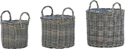 Produktbild von BELIANI Blumenkörbe 3er Set Taupe aus PE Rattan Geflecht Rund Indoor und Outdoor geeignet Moderne Blumentöpfe