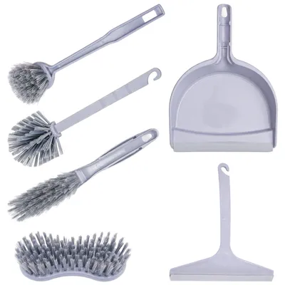 6er Set Mini Handfeger & Kehrschaufel, grau, Reinigungsset