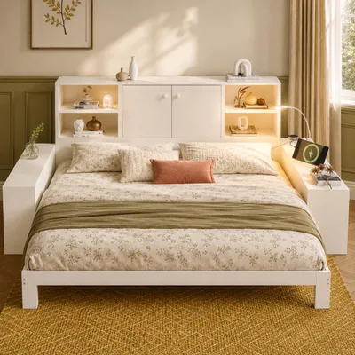 Produktbild von Flieks Schlafsofa Holzbett 90x200cm mit Ausziehbett, Jugendbett Tagesbett mit Ladeanschlüssen und Leselampe, Kinderbett Daybed mit Stauraum, Weiß