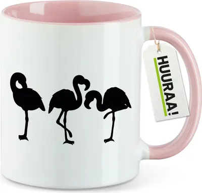 Produktbild von Huuraa Kaffeetasse Flamingos Silhouette 330ml Rosa Keramik Kaffeebecher Geschenkidee