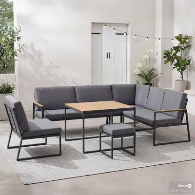 Produktbild von home24 Loungegruppe - 5-teilig - Stahl / Webstoff - Grau