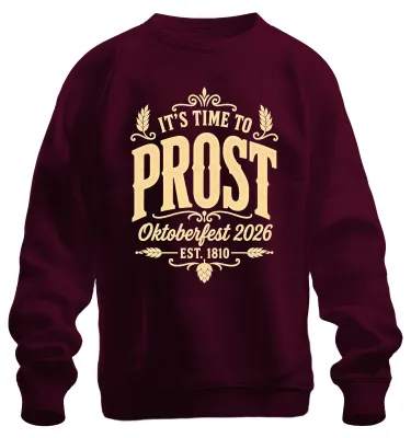 Immagine prodotto di È ora di brindare!  2026. Felpa con cappuccio a tema "Wiesn Bierfest" con motivo "lederhose", colore bordeaux, taglia S