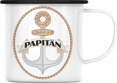 Produktbild von Trendation - Emaille Tasse für Segler Geschenke Männer Emaille Tasse Geschenkideen Zubehör Gadgeds Segeln Lustig Anker Grafik Kapitän Papa (Schwarz)
