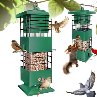 Produktbild von Schnelleinkauf - Eichhörnchen-sichere Vogelfutter 1,6 kg Metall-Fütterstation mit 4 Futtertoren für Garten, Taubenfest und leicht zu reinigen bei Make