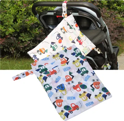 Produktbild von Tragbare Baby-Wickeltasche, niedliches Cartoon-Muster, wasserdicht, wiederverwendbare Windel-Aufbewahrungstasche, Blaues Auto